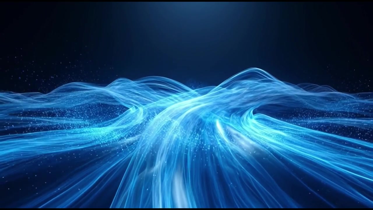 Abstract Blue Light Waves Flowing in Dark Space