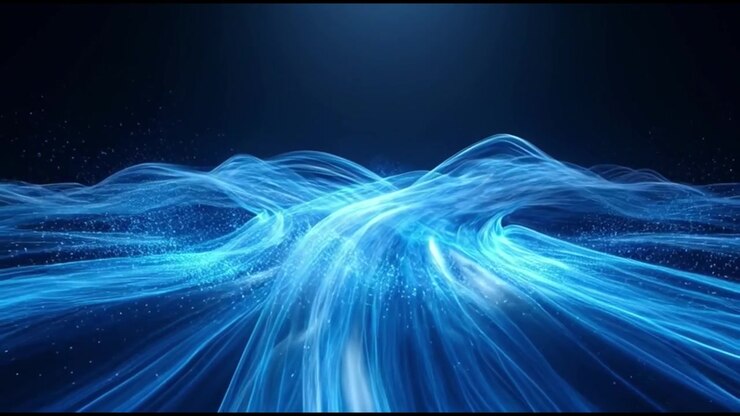 Abstract Blue Light Waves Flowing in Dark Space