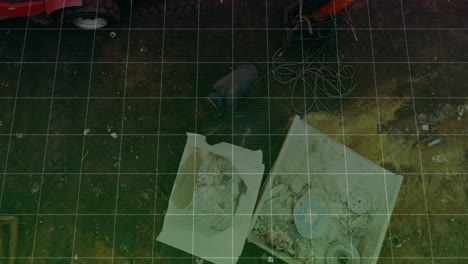animación de gráficos financieros y datos sobre el almacén con basura