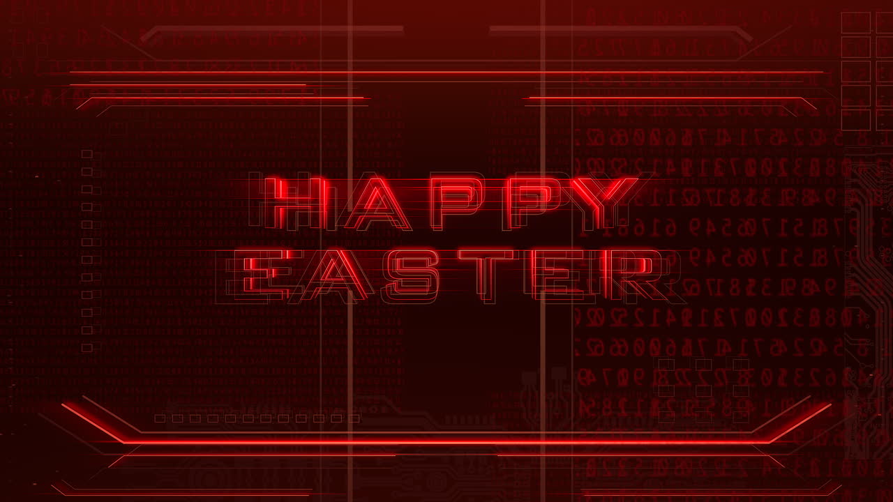 Happy Easter with cyberpunk HUD elements and matrix numbers on screen
