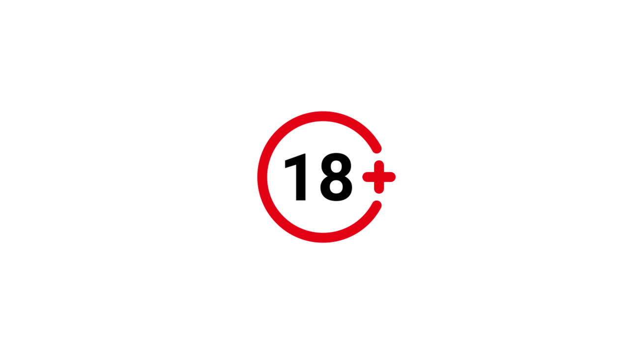 Animated 18 Plus Age Restriction Symbol on White Background