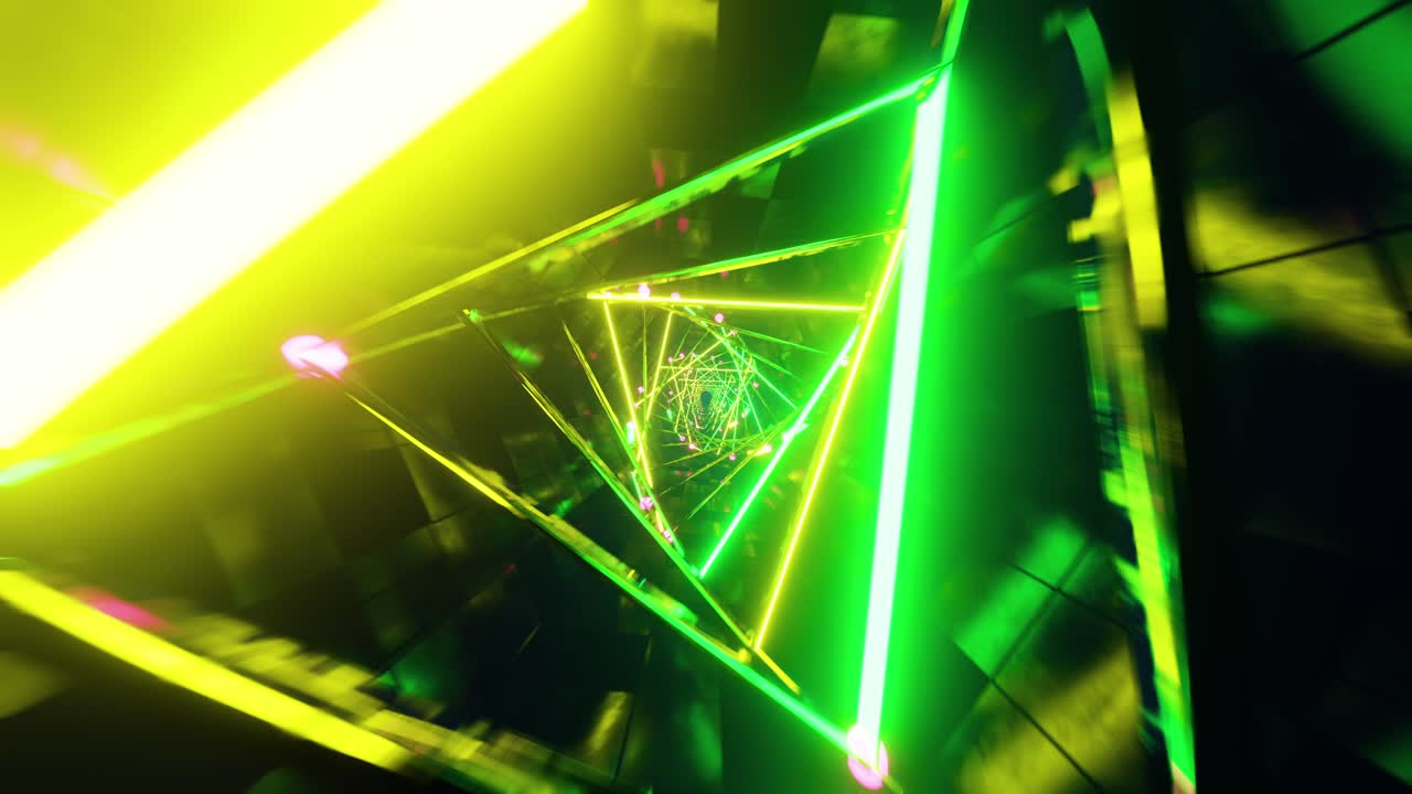 gráfico de movimiento de volar en el túnel digital del triángulo de rotación. animación en bucle infinito.