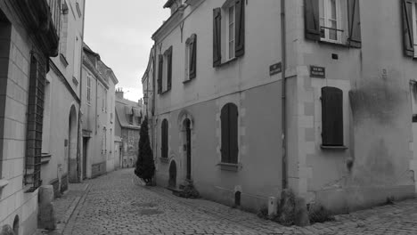 medieval street in the historic center of angers, france - black and white