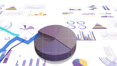 animación del procesamiento de datos financieros y las estadísticas con líneas azules.