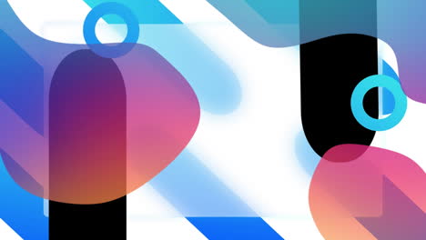 animación de formas abstractas y cápsulas azules, rosas y negras, sobre fondo blanco