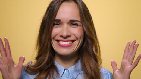 excited woman laughing in studio. business woman celebrating success