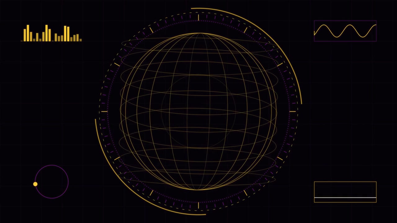 Rotating Digital Globe Wireframe HUD Interface