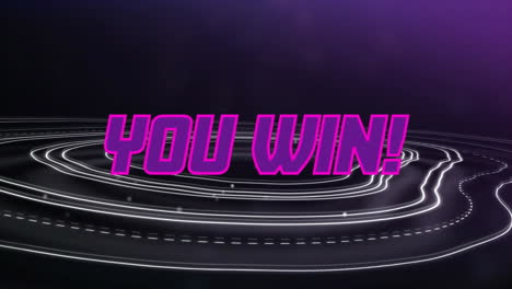 animation of you win text over moving neon shapes