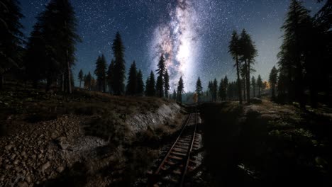 la vía láctea por encima del ferrocarril y el bosque