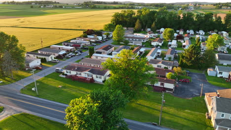 aerial orbit and tilt up of large mobile home park in america