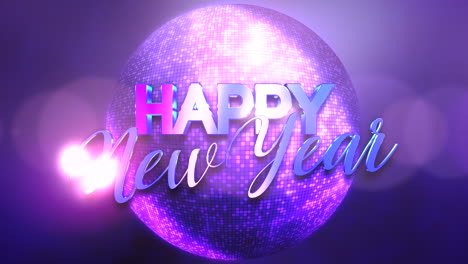 Animation-text-Happy-New-Year-and-motion-disco-ball-abstract-holiday-background