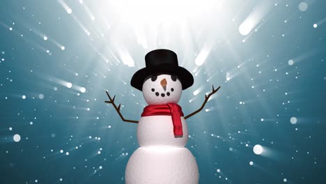 Animation-of-christmas-snowman-and-snow-falling-on-blue-background