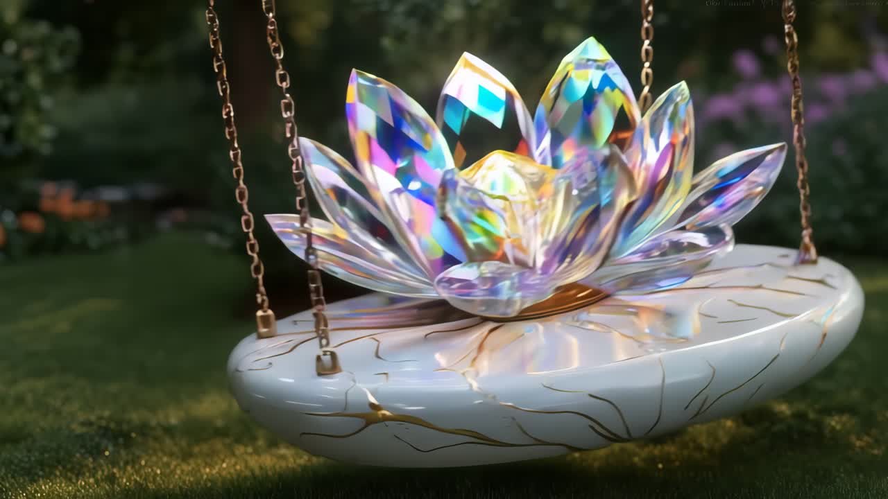 el columpio de la flor de loto de cristal en un jardín