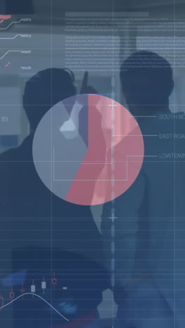 animación del procesamiento de datos sobre dos personas de negocios diferentes hablando en la oficina