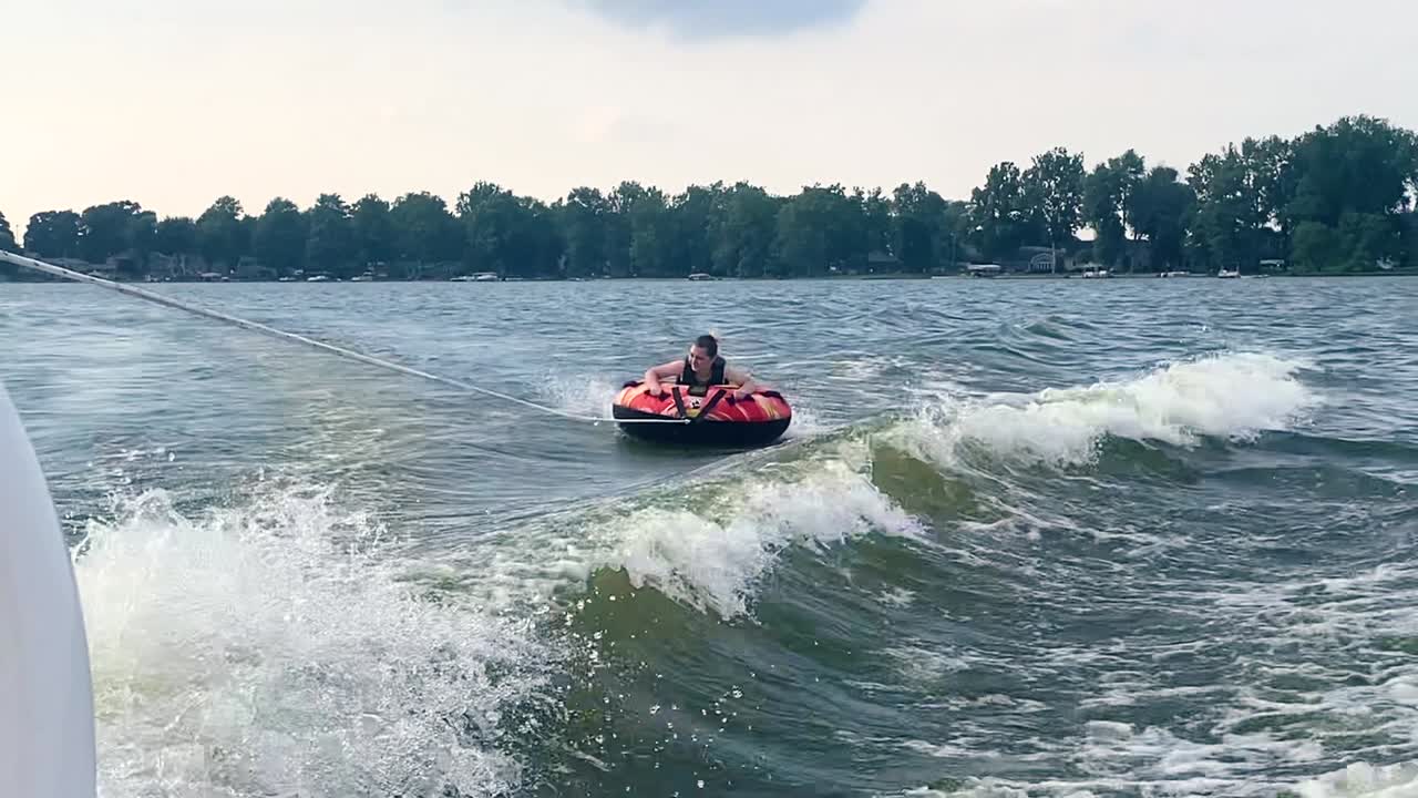 Tubing at the lake on a summers day