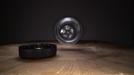 inside the plastic bottle. dolly macro shot of camera zooming in empty water bottle on wooden background