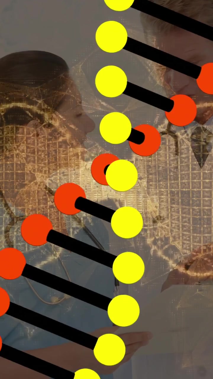 Animation af databehandling og en roterende DNA-streng over forskellige læger