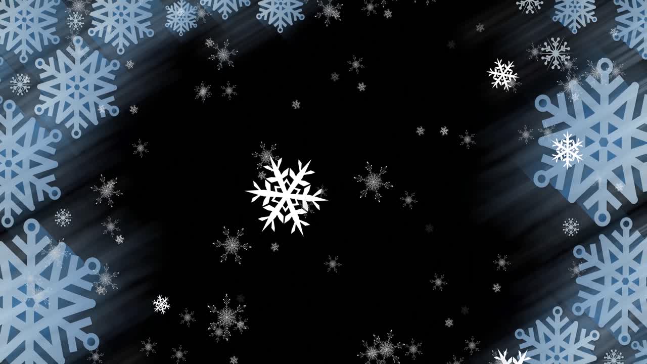 Snowflakes forming a frame against star icons floating against black background