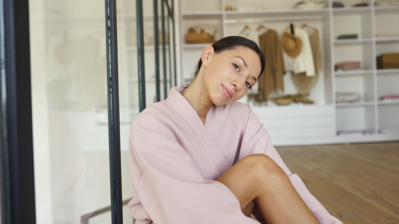 분홍색 욕조 를 입은 여자