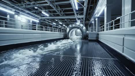 water cascading through high tech filtration mechanism, cleaning municipal drinking liquid with precision engineering at industrial water purification plant
