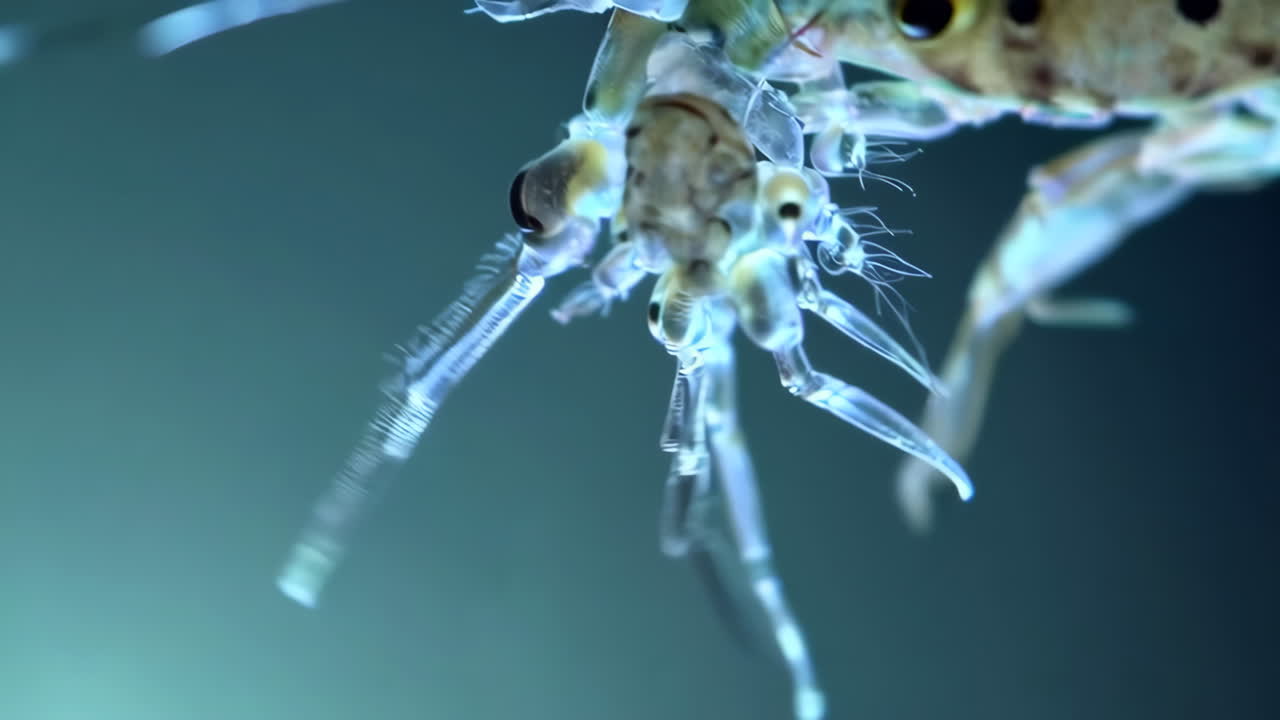 Close-up Underwater View of a Translucent Amphipod Crustacean
