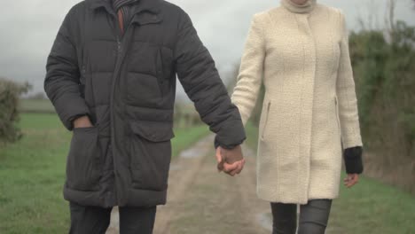 couple holding hands approach camera