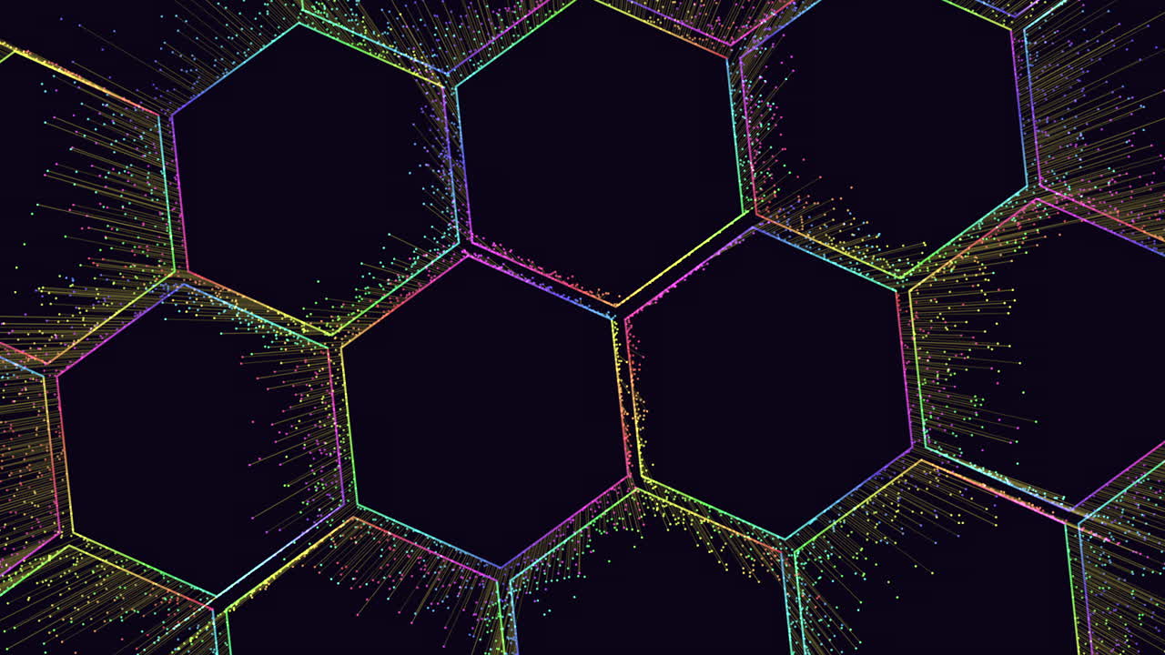 diseño geométrico hexagonal vibrante con líneas coloridas