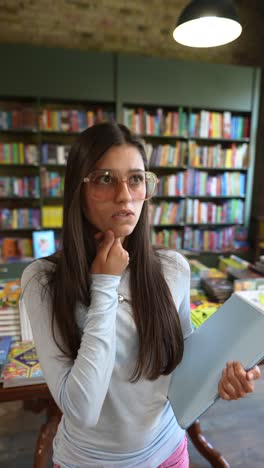 young woman in a bookstore