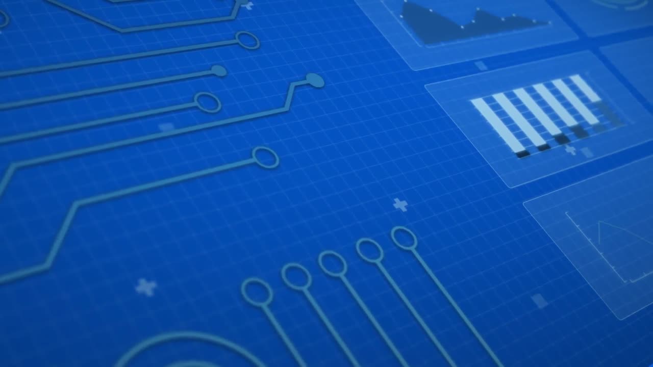 animación de la interfaz con procesamiento de datos y conexiones de microprocesador contra un fondo azul