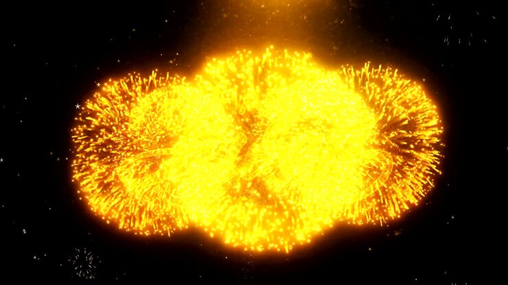 Happy Diwali Text Wish On Firework Display Explosion Particles.