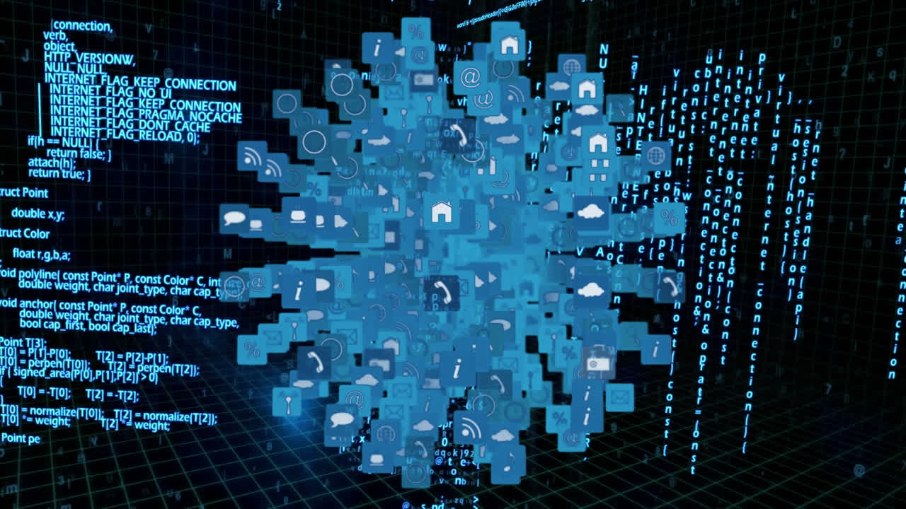 Internet icons and symbols shaped into a sphere