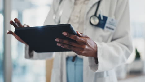 closeup, hands and doctor with a tablet