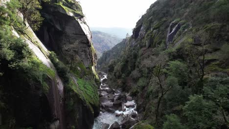 Fly-Above-Beautiful-Nature-Landscape-from-Faião-Gerês-Portugal