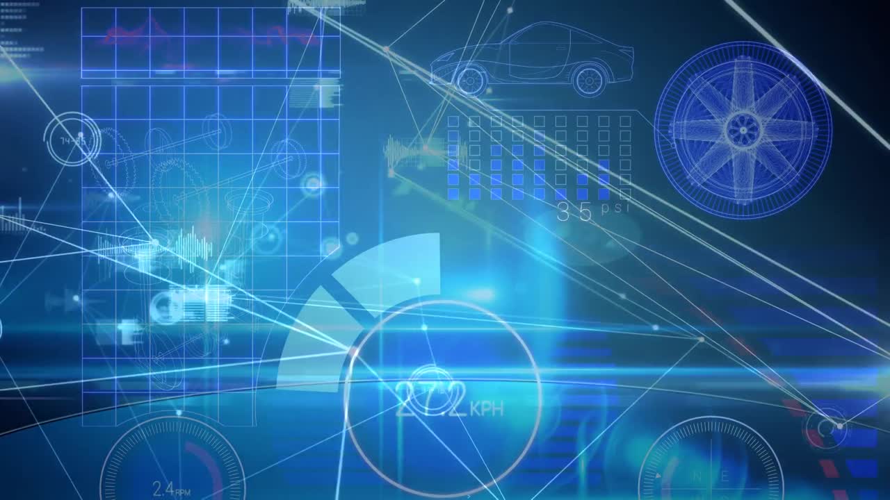 파란색 배경에 데이터 처리를 통해 연결 네트워크의 애니메이션