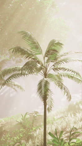 misty jungle palm tree