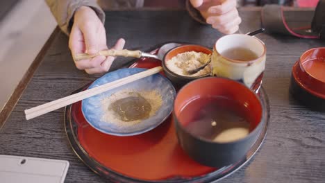 Warabi-mochi-Caliente,-Cubierto-Con-Harina-De-Kinako-De-Soja-Tostada