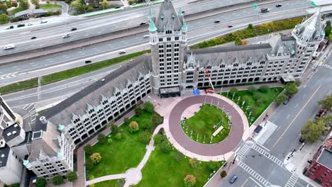 high aerial over the suny albany administration building