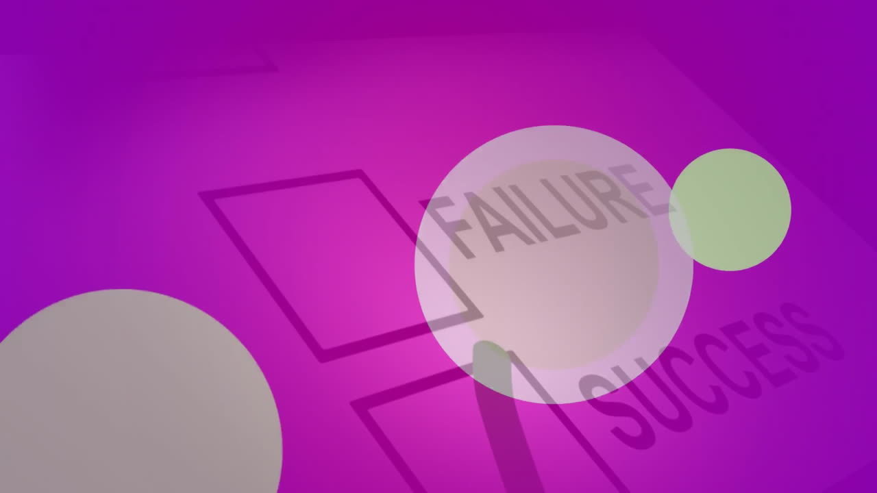 éxito y fallo casillas de comprobación animación sobre fondo púrpura con círculos verdes