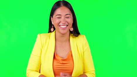 Green-screen,-celebration-and-wow-woman-face