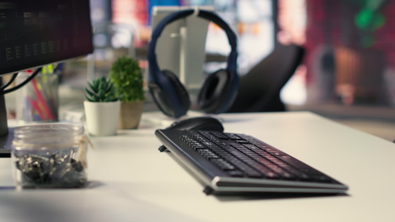 Empty desktop with futuristic software tools shows live AI brain processing