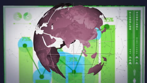 red de conexiones sobre el globo giratorio contra el procesamiento de datos estadísticos