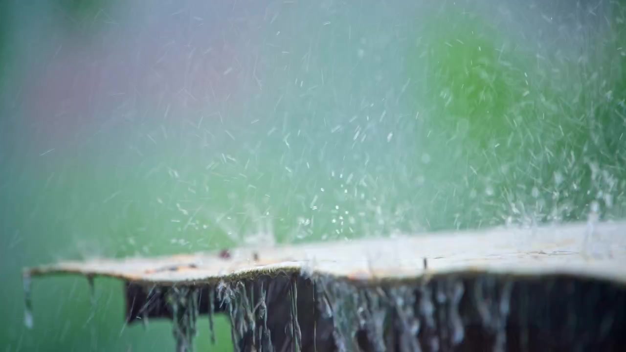 Heavy Rain Falling and Splashing on a Corrugated Metal Roof