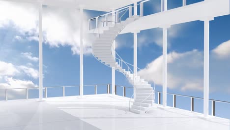 modern interiors with blue sky and clouds