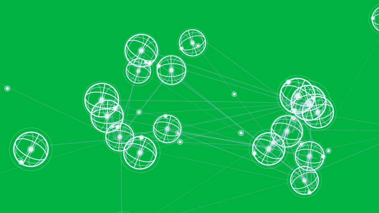 On play wire nodes shifting to two clusters, beads moving along links showing flow, transparent bg