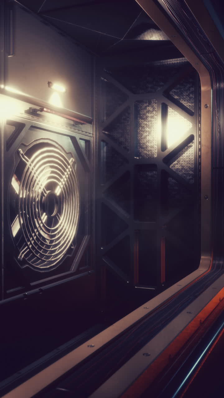 interior del corredor de la nave espacial: diseño futurista de metal