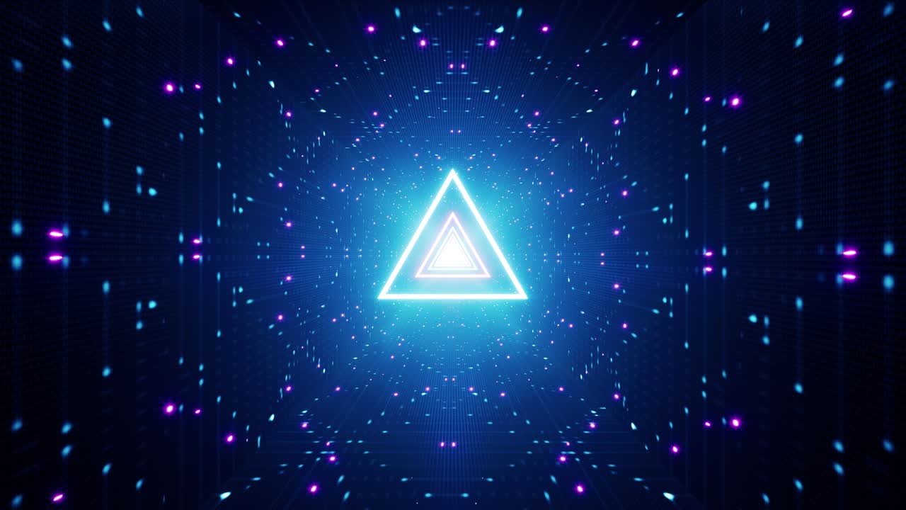 los triángulos de luz de neón en el espacio reluciente