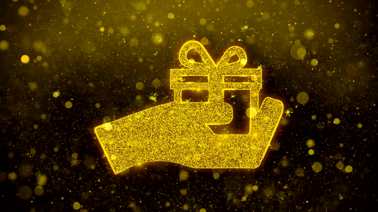 생일 선물 상자 아이콘 황금 반이는 반이는 입자