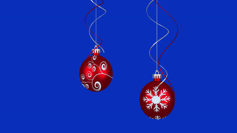 animación de bolas de árbol de navidad sobre fondo azul
