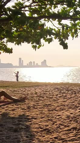 serene beach scene with sunrise and ocean view