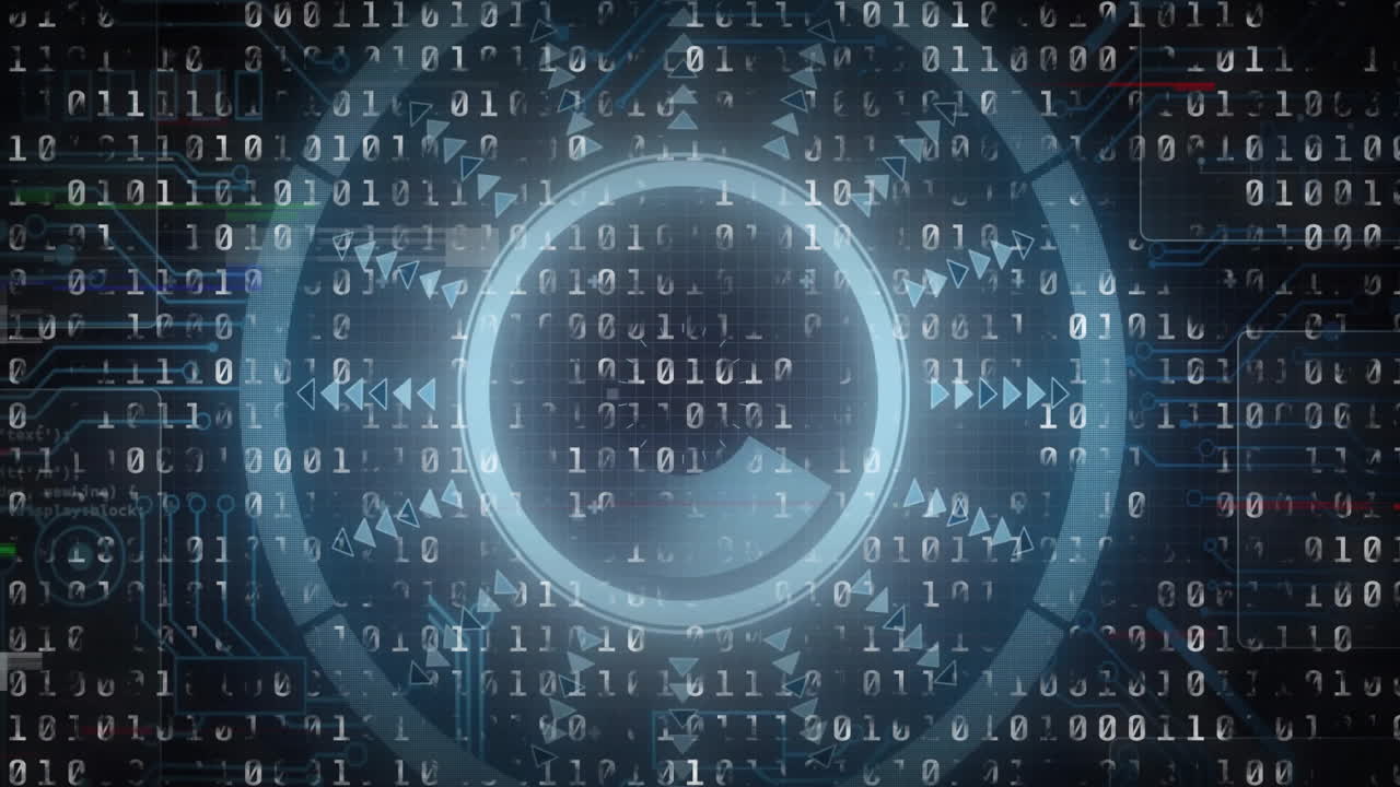 Animation of binary code forming circular futuristic interface in digital design